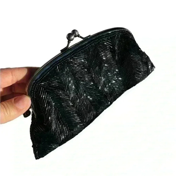 The Limited black beaded chain clutch wristlet satin lining gently used - Picture 2 of 8